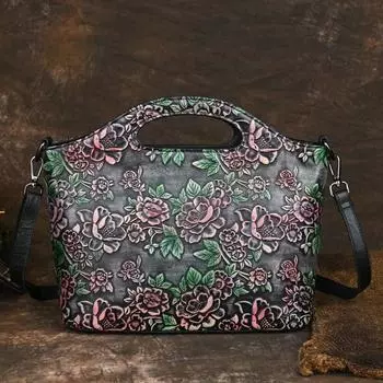 Женская сумка Johnature из натуральной кожи с тиснением в стиле ретро, сумки ручной работы из воловьей кожи большой емкости на плечо и через плечо