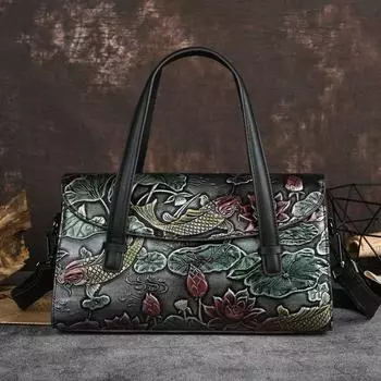 Женская сумка Johnature из натуральной кожи в стиле ретро, модные универсальные сумки ручной работы с тиснением на плече и через плечо золотой