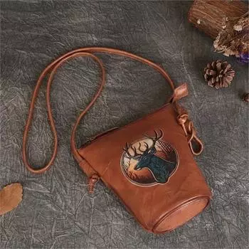 Женская сумка Johnature из натуральной кожи, сумка-ведро с принтом лося в стиле ретро, универсальные сумки на плечо и через плечо из мягкой воловьей кожи