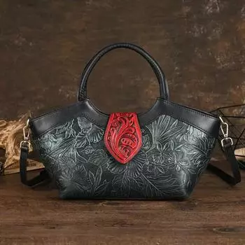 Женская сумка Johnature из натуральной кожи с тиснением, женская сумка ручной работы, большая вместительная сумка через плечо зелёный