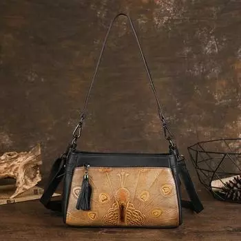 Женская сумка Johnature из натуральной кожи с тиснением в стиле ретро, универсальные сумки на плечо и через плечо из воловьей кожи большой вместимости серый