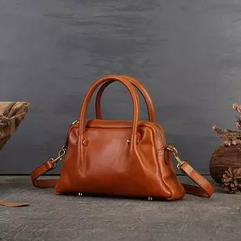 Женская сумка Johnature из натуральной кожи, однотонная универсальная сумка в стиле ретро, сумки на плечо и через плечо большой вместимости коричневый