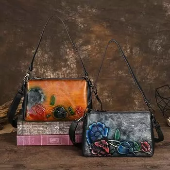 Женская сумка Johnature из натуральной кожи в стиле ретро, модные универсальные сумки ручной работы с тиснением на плече и через плечо