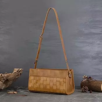 Женская сумка Johnature из натуральной кожи, плетеная вручную, в стиле ретро, однотонные, универсальные сумки через плечо коричневый