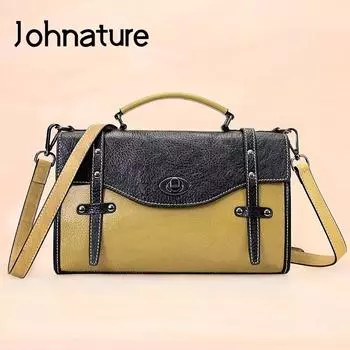 Женская сумка Johnature из натуральной кожи в стиле ретро, большая вместительная сумка-мессенджер для отдыха, женские сумки на плечо из коровьей кожи первого слоя синий