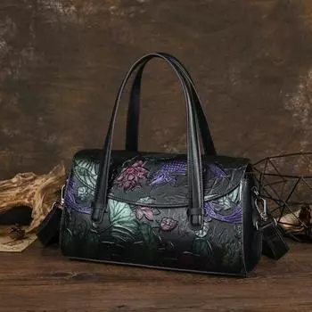 Женская сумка Johnature из натуральной кожи в стиле ретро, модные универсальные сумки ручной работы с тиснением на плече и через плечо синий