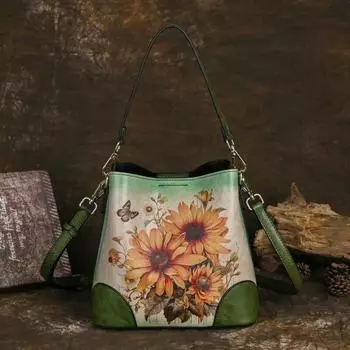 Женская сумка Johnature, мягкая кожаная сумка, универсальные сумки на ремне с росписью в китайском стиле, ретро коричневый