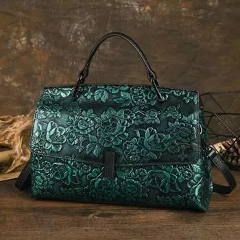 Женская сумка Johnature Retro из натуральной кожи с тиснением, универсальная, большой вместимости, сумки через плечо зелёный