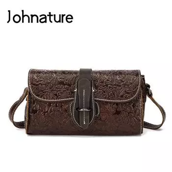 Женская сумка Johnature с тиснением в стиле ретро, сумки на плечо из натуральной кожи, универсальные сумки через плечо из натуральной яловой кожи для отдыха