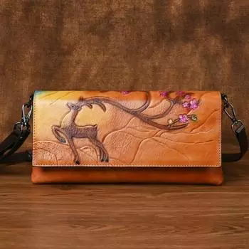 Женская сумка Johnature с тиснением в стиле ретро, универсальные универсальные сумки на плечо и через плечо для отдыха из натуральной яловой кожи чёрный