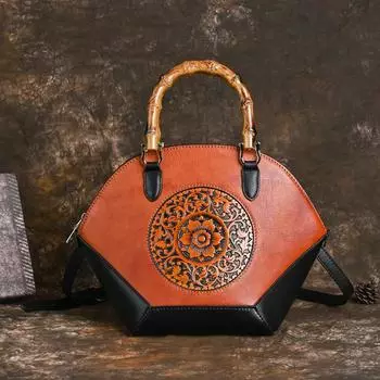 Женская сумка Johnature в стиле ретро, сумка из натуральной кожи с тиснением, сумки из натуральной яловой кожи для отдыха, сумки на плечо и через плечо чёрный