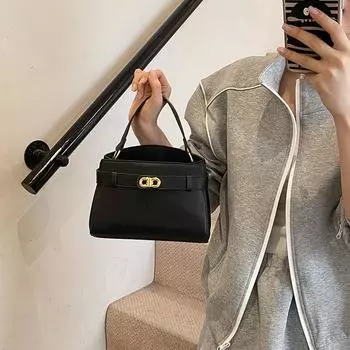 Женская сумка Kelly новая текстура нишевая ретро металлическая пряжка сумка на плечо для универсальная сумка-мессенджер чёрный