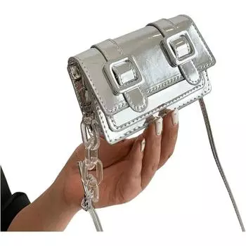 Женская сумка-клатч с пряжкой и декором в стиле минимализма, сумка через плечо с цепочкой, однотонная сумка через плечо серебряный