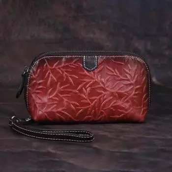 Женская сумка-клатч с тиснением в виде корня, длинные кошельки из натуральной кожи, винтажный дизайн, дамский кошелек на молнии 19cm*10cm*6cm зелёный