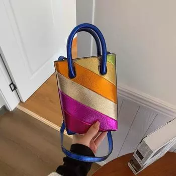 Женская сумка Контрастные сумки-ведра из ПУ Модные сумки и кошельки Сумки через плечо в западном стиле для женщин Дизайнерские сумки one size фиолетовый