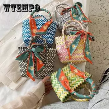 Женская сумка-корзина для овощей ручной работы, соломенная сумка из экологически чистого материала, женская красочная маленькая сумка для покупок 19*15*8cm