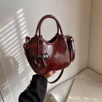 Женская сумка-корзина из высококачественной вощеной кожи осень/зима 2024 года — маленькая сумка-тоут, сумка через плечо или сумка-мессенджер Brown. 24*8*16 коричневый