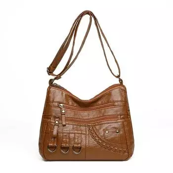 Женская сумка кроссбоди из мягкой кожи, сумка для мамы среднего возраста, многослойная сумка на плечо коричневый