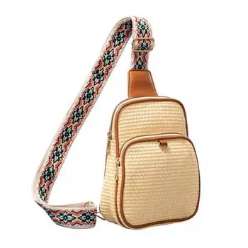 Женская сумка-кроссбоди, плетеная из соломы, нагрудная сумка с этническим ремешком, сумка на плечо в стиле бохо, сумка-кроссбоди для путешествий, отпуска, улицы коричневый