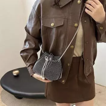 Женская сумка кроссбоди Весна 2025: Модная сумка-ведро на цепочке в корейском стиле Black