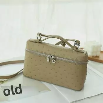 Женская сумка-ланч-бокс из натуральной кожи с рисунком под страуса - маленькая ручная косметичка из коровьей кожи 19cm x 7cm x 14cm