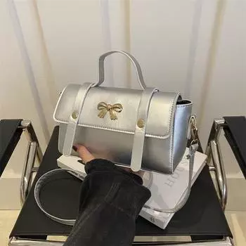 Женская сумка летняя модная маленькая квадратная сумка текстура ПУ сумка через плечо ниша универсальная сумка-мессенджер серебряный