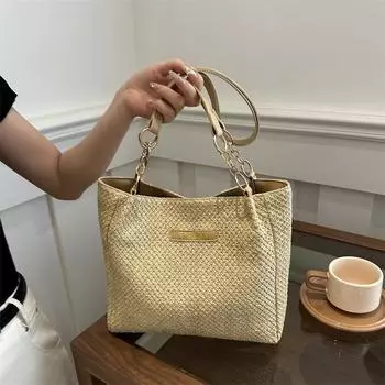 Женская сумка, летняя модная маленькая сумка-тоут, текстурированная соломенная сумка через плечо, универсальная сумка под мышкой хаки