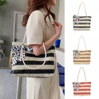 Женская сумка, летняя пляжная сумка, соломенная сумка через плечо, тканая сумка-тоут хаки