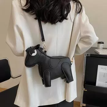 Женская сумка личность смешная сумка для лошадей японская мода простая сумка через плечо в виде пони женская сумка косая сумка через плечо чёрный