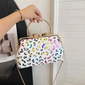 Женская сумка литературного цвета с принтом бабочек, сумка-ракушка, модная портативная маленькая квадратная сумка зелёный