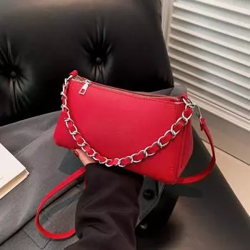 Женская сумка, маленькая квадратная сумка, цепочка в стиле иностранного бренда, дамская сумочка, модная сумка через плечо, фактурная сумка-мессенджер. красный