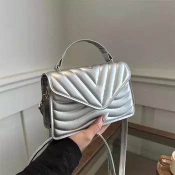 Женская сумка Маленькая квадратная сумка Модная нишевая сумка через плечо Текстурированная сумка-мессенджер из искусственной кожи Универсальная сумка золотой