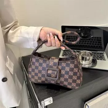 Женская сумка Маленькая квадратная сумка Модная сумка через плечо Универсальная клетчатая сумка подмышкой белый