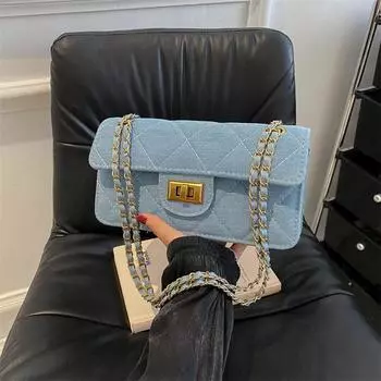 Женская сумка Маленькая квадратная сумка Ретро джинсовая универсальная сумка через плечо в иностранном стиле сумка через подмышку модная сумка на цепочке светло-синий