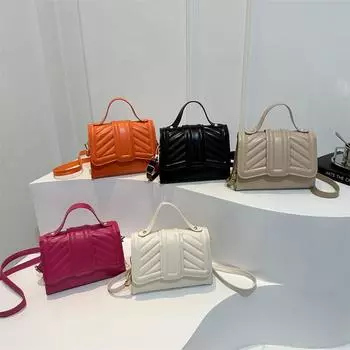 Женская сумка Маленькая квадратная сумка Текстура Pu Сумка Модная сумка через плечо Простая однотонная сумка-мессенджер оранжевый