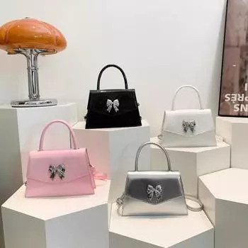 Женская сумка Маленькая свежая сумка в иностранном стиле с бантом на плечо Премиальная универсальная сумка-мессенджер серебряный