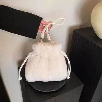 Женская сумка Mao Mao Bag Женская ручная сумка для мелочи Косая плюшевая сумка с завязкой чёрный