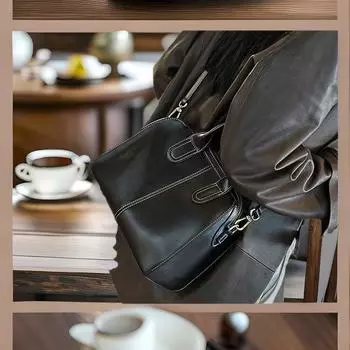 Женская сумка-мессенджер большой вместимости осень/зима 2024 г. - первый слой коровьей кожи растительного дубления кофейный/винный