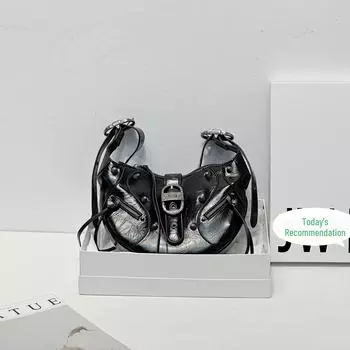 Женская сумка-мессенджер через плечо и подмышки из вощеной кожи для мотоциклистов высокого качества, вместительная 25*6*17cm серебряный