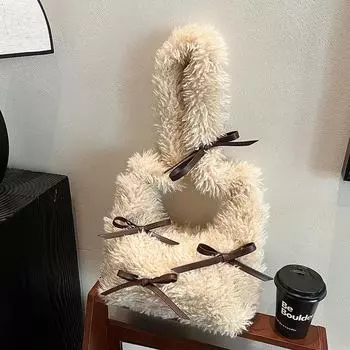 «Женская сумка-мессенджер Curly Soymilk из плюша 2024 года — милый стиль для поездок на работу в осенне-зимний сезон» 28*13*25 коричневый