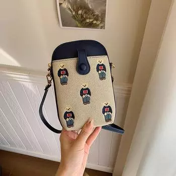 Женская сумка-мессенджер для мобильного телефона Beibaobao 2024 года с вышивкой — стильная, универсальная и легкая. чёрный