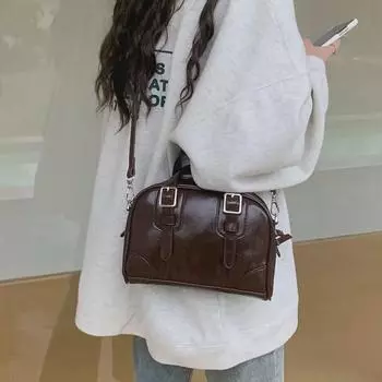 Женская сумка-мессенджер и сумка-мессенджер в ретро-стиле 2025 года из Кореи - Коллекция Осень/Зима кофейный