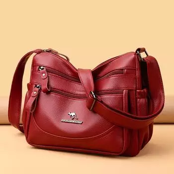 Женская сумка-мессенджер из искусственной кожи, многослойная женская сумка через плечо чёрный