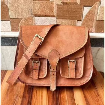 Женская сумка-мессенджер из козьей кожи, винтажная классическая сумка ручной работы 10 x 13 x 3 in коричневый