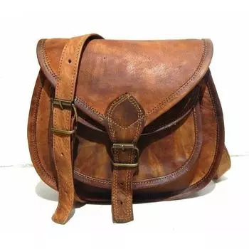 Женская сумка-мессенджер из козьей кожи винтажная коричневая через плечо ручной работы 9 x 11 x 4 in коричневый