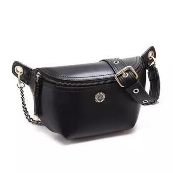 Женская сумка-мессенджер из натуральной кожи в корейском стиле, большая вместимость, поясная сумка чёрный