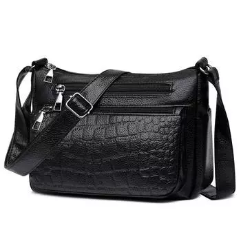 Женская сумка-мессенджер, квадратная, из искусственной кожи, сумка через плечо с вышитым ромбом, женская сумка среднего возраста для мам, модная, вместительная сумка 24*17*8cm чёрный