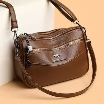 Женская сумка-мессенджер, многослойная сумка через плечо, сумка для матери, большая вместимость, сумка через плечо чёрный