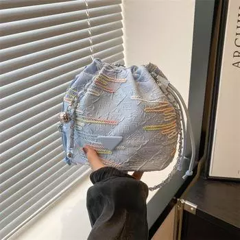 Женская сумка-мессенджер на одно плечо 2024 года, новая модная повседневная индивидуальная простая летняя новая китайская сумка, повседневная сумка-ведро чёрный