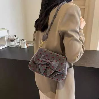 Женская сумка-мессенджер Niche Design Bow 2024 года, универсальная сумка через плечо в горошек на осень и зиму в стиле ретро чёрный